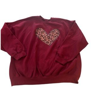 Gildan Women's Red Sweater with Leopard Heart
